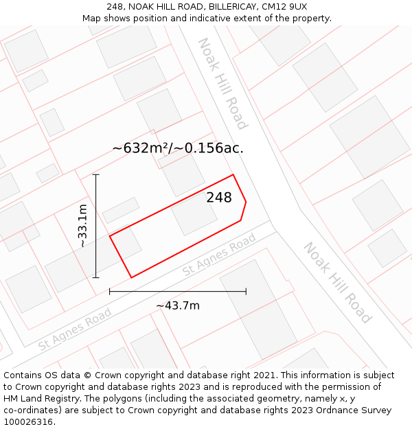 248, NOAK HILL ROAD, BILLERICAY, CM12 9UX: Plot and title map