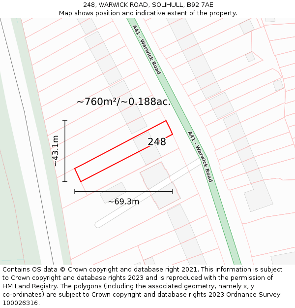 248, WARWICK ROAD, SOLIHULL, B92 7AE: Plot and title map