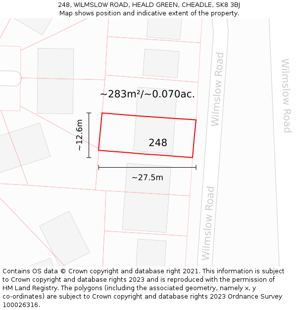 248, WILMSLOW ROAD, HEALD GREEN, CHEADLE, SK8 3BJ: Plot and title map
