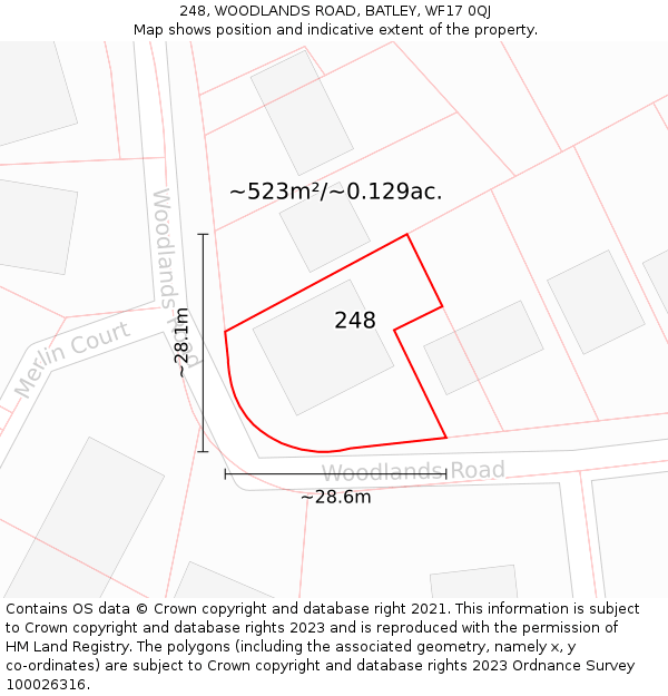 248, WOODLANDS ROAD, BATLEY, WF17 0QJ: Plot and title map