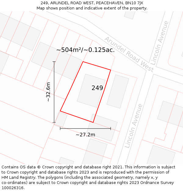 249, ARUNDEL ROAD WEST, PEACEHAVEN, BN10 7JX: Plot and title map