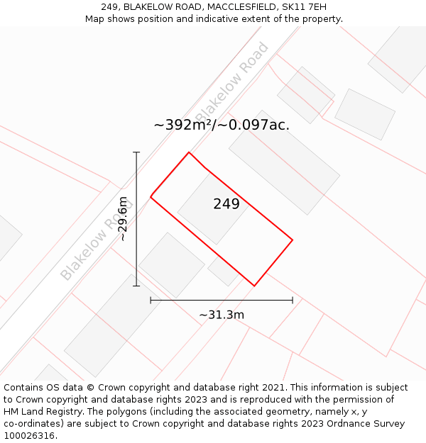 249, BLAKELOW ROAD, MACCLESFIELD, SK11 7EH: Plot and title map