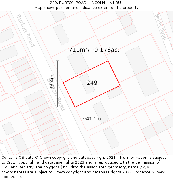 249, BURTON ROAD, LINCOLN, LN1 3UH: Plot and title map