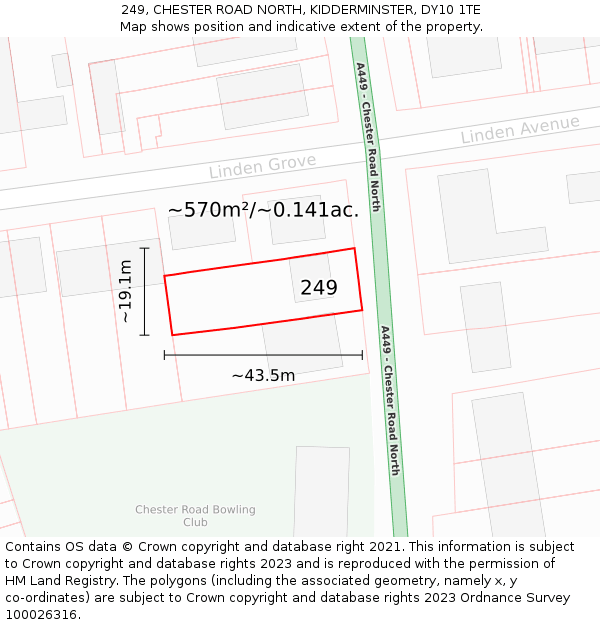 249, CHESTER ROAD NORTH, KIDDERMINSTER, DY10 1TE: Plot and title map