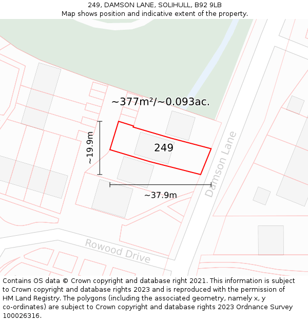 249, DAMSON LANE, SOLIHULL, B92 9LB: Plot and title map