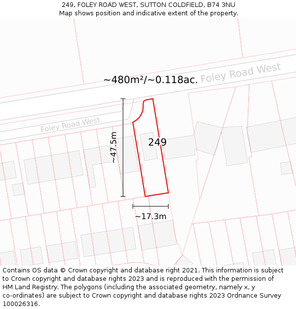 249, FOLEY ROAD WEST, SUTTON COLDFIELD, B74 3NU: Plot and title map