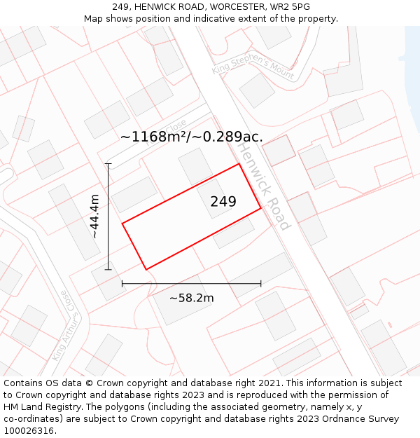 249, HENWICK ROAD, WORCESTER, WR2 5PG: Plot and title map