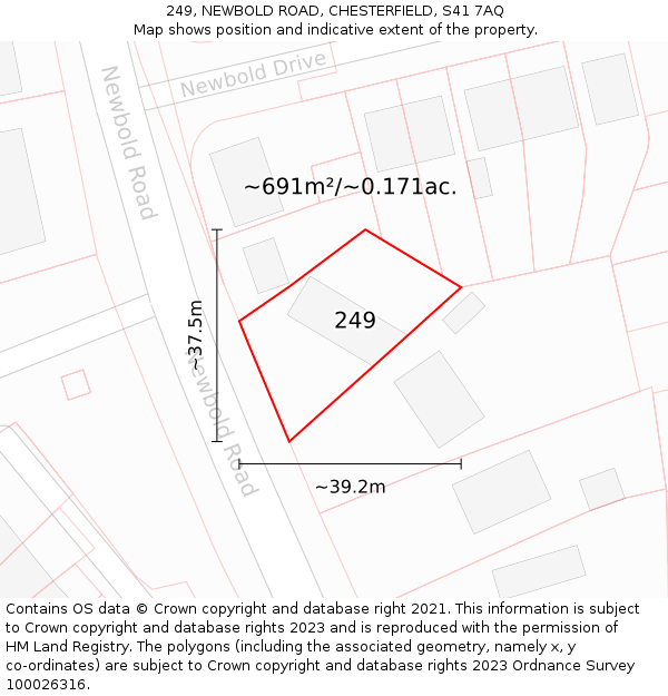 249, NEWBOLD ROAD, CHESTERFIELD, S41 7AQ: Plot and title map