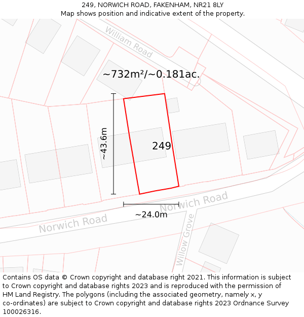 249, NORWICH ROAD, FAKENHAM, NR21 8LY: Plot and title map