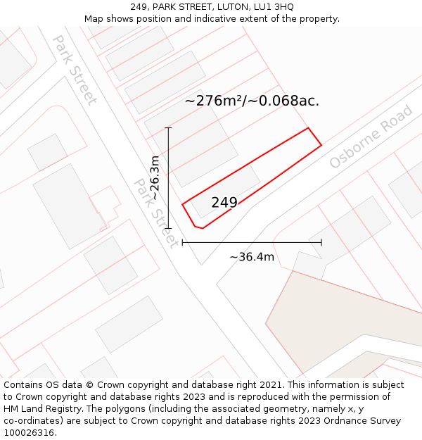 249, PARK STREET, LUTON, LU1 3HQ: Plot and title map