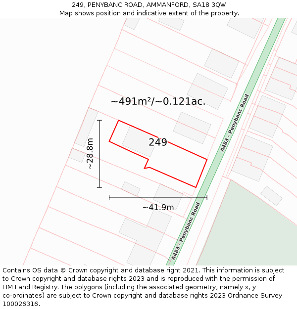 249, PENYBANC ROAD, AMMANFORD, SA18 3QW: Plot and title map