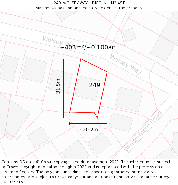 249, WOLSEY WAY, LINCOLN, LN2 4ST: Plot and title map