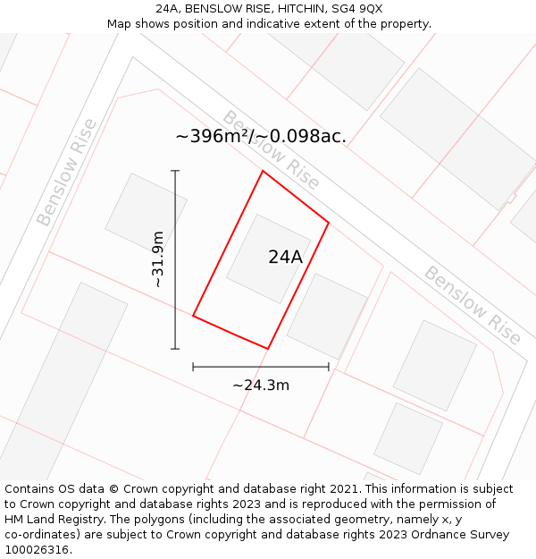 24A, BENSLOW RISE, HITCHIN, SG4 9QX: Plot and title map