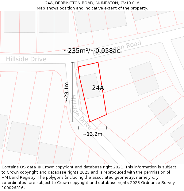 24A, BERRINGTON ROAD, NUNEATON, CV10 0LA: Plot and title map