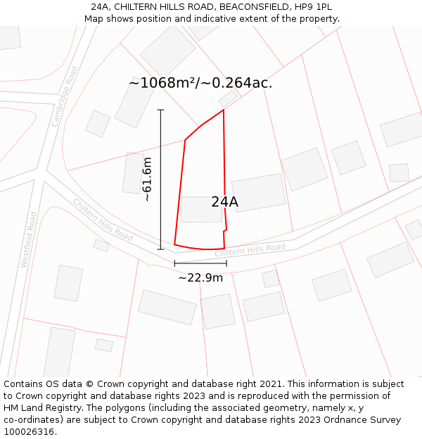 24A, CHILTERN HILLS ROAD, BEACONSFIELD, HP9 1PL: Plot and title map