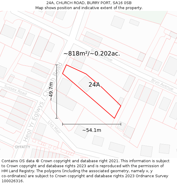 24A, CHURCH ROAD, BURRY PORT, SA16 0SB: Plot and title map