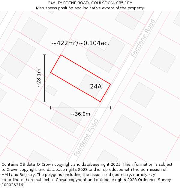 24A, FAIRDENE ROAD, COULSDON, CR5 1RA: Plot and title map