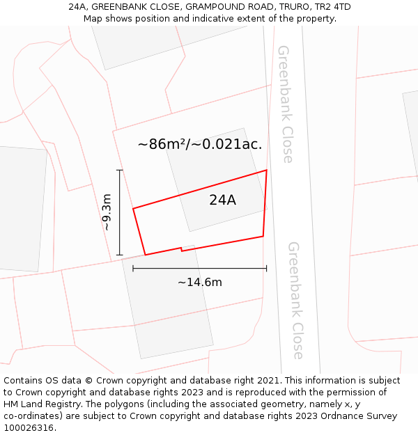 24A, GREENBANK CLOSE, GRAMPOUND ROAD, TRURO, TR2 4TD: Plot and title map