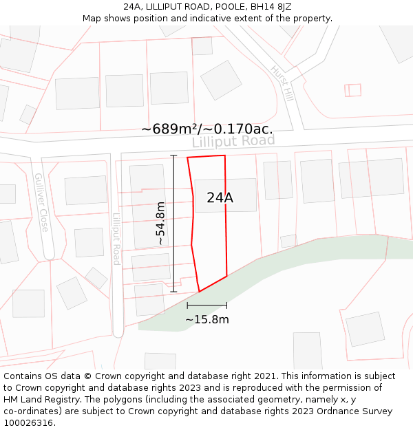 24A, LILLIPUT ROAD, POOLE, BH14 8JZ: Plot and title map