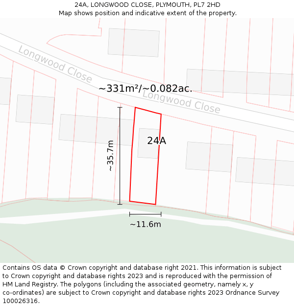 24A, LONGWOOD CLOSE, PLYMOUTH, PL7 2HD: Plot and title map