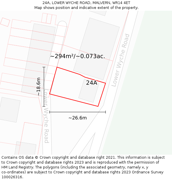 24A, LOWER WYCHE ROAD, MALVERN, WR14 4ET: Plot and title map