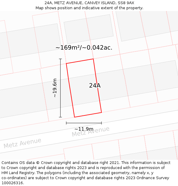 24A, METZ AVENUE, CANVEY ISLAND, SS8 9AX: Plot and title map