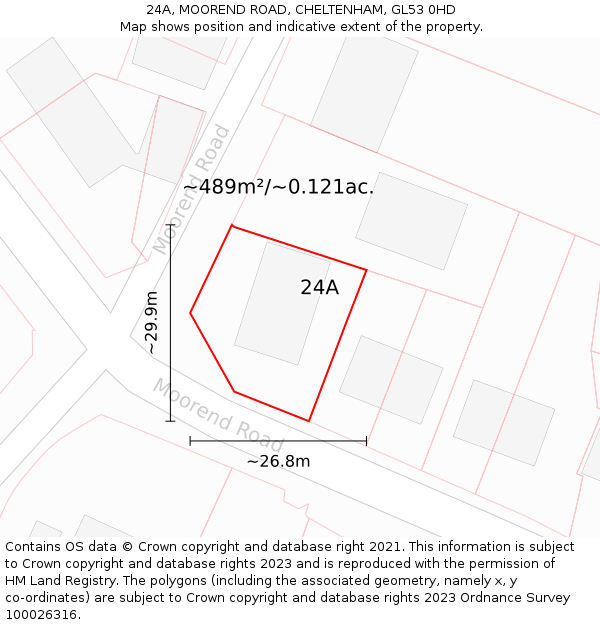 24A, MOOREND ROAD, CHELTENHAM, GL53 0HD: Plot and title map
