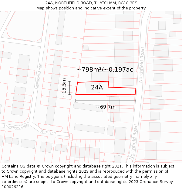 24A, NORTHFIELD ROAD, THATCHAM, RG18 3ES: Plot and title map