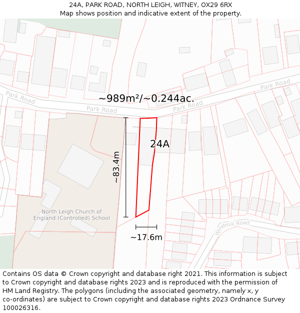 24A, PARK ROAD, NORTH LEIGH, WITNEY, OX29 6RX: Plot and title map