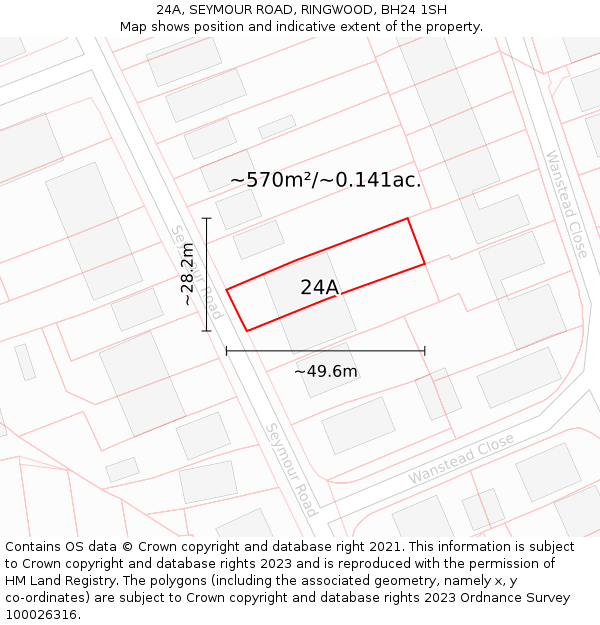 24A, SEYMOUR ROAD, RINGWOOD, BH24 1SH: Plot and title map