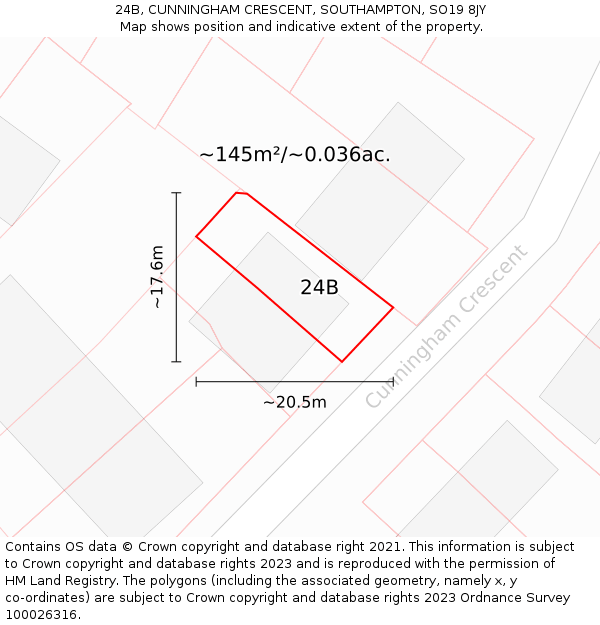 24B, CUNNINGHAM CRESCENT, SOUTHAMPTON, SO19 8JY: Plot and title map