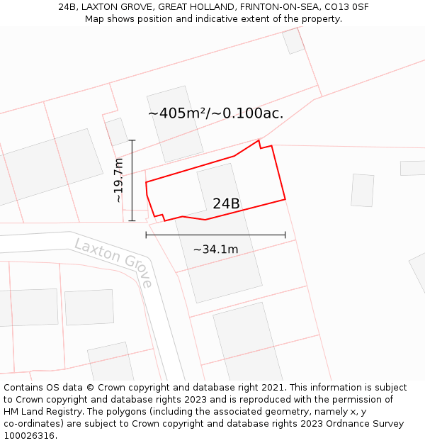 24B, LAXTON GROVE, GREAT HOLLAND, FRINTON-ON-SEA, CO13 0SF: Plot and title map