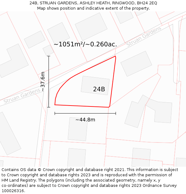 24B, STRUAN GARDENS, ASHLEY HEATH, RINGWOOD, BH24 2EQ: Plot and title map