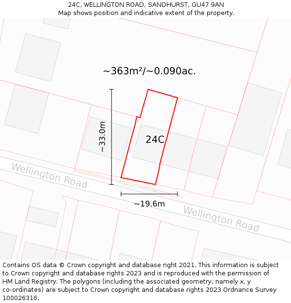 24C, WELLINGTON ROAD, SANDHURST, GU47 9AN: Plot and title map