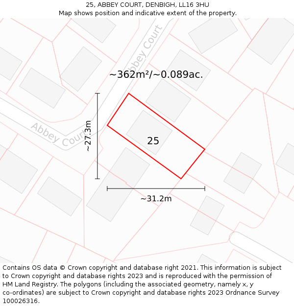 25, ABBEY COURT, DENBIGH, LL16 3HU: Plot and title map