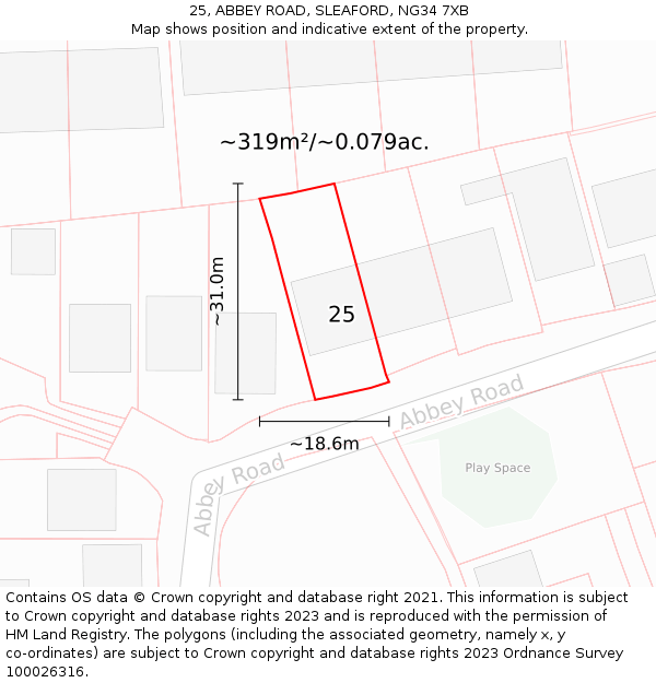 25, ABBEY ROAD, SLEAFORD, NG34 7XB: Plot and title map