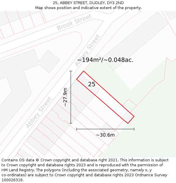 25, ABBEY STREET, DUDLEY, DY3 2ND: Plot and title map