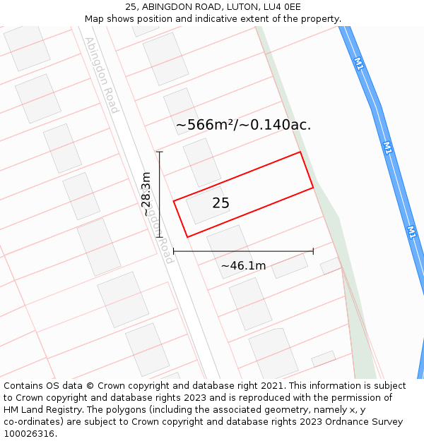 25, ABINGDON ROAD, LUTON, LU4 0EE: Plot and title map