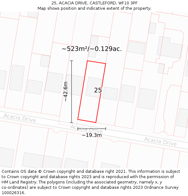 25, ACACIA DRIVE, CASTLEFORD, WF10 3PF: Plot and title map