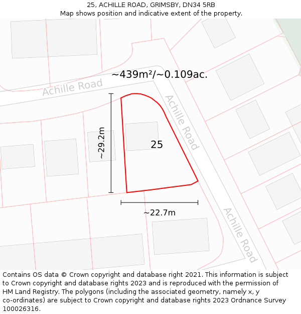 25, ACHILLE ROAD, GRIMSBY, DN34 5RB: Plot and title map