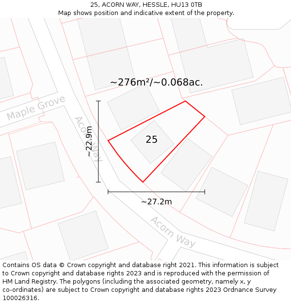 25, ACORN WAY, HESSLE, HU13 0TB: Plot and title map