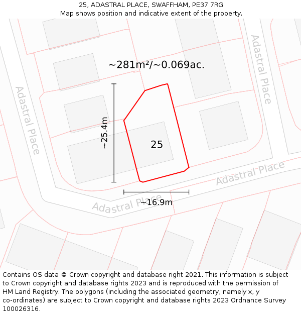 25, ADASTRAL PLACE, SWAFFHAM, PE37 7RG: Plot and title map