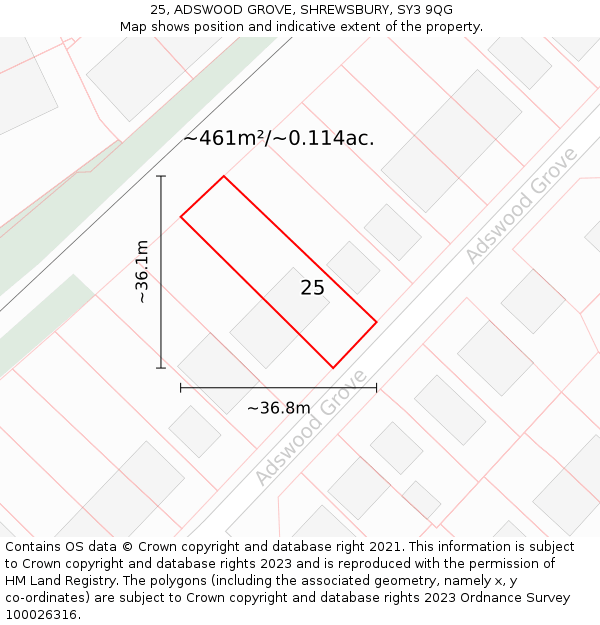 25, ADSWOOD GROVE, SHREWSBURY, SY3 9QG: Plot and title map