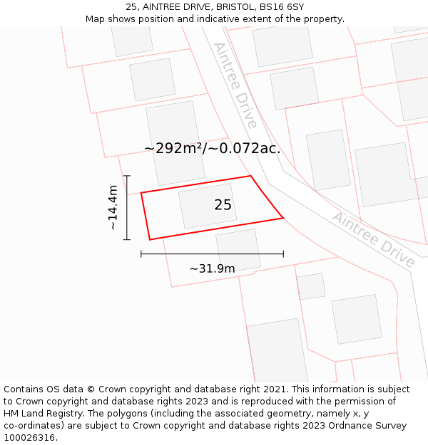 25, AINTREE DRIVE, BRISTOL, BS16 6SY: Plot and title map