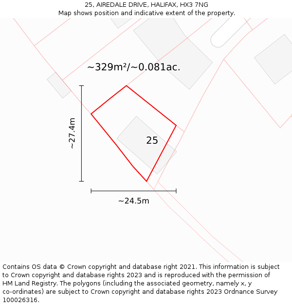 25, AIREDALE DRIVE, HALIFAX, HX3 7NG: Plot and title map