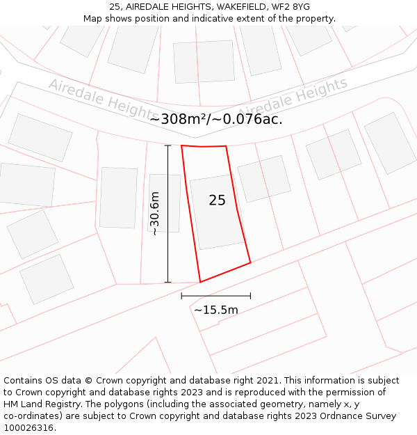 25, AIREDALE HEIGHTS, WAKEFIELD, WF2 8YG: Plot and title map