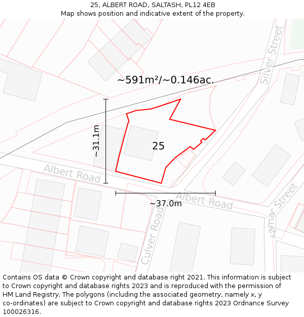 25, ALBERT ROAD, SALTASH, PL12 4EB: Plot and title map