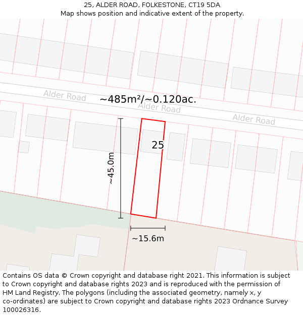 25, ALDER ROAD, FOLKESTONE, CT19 5DA: Plot and title map