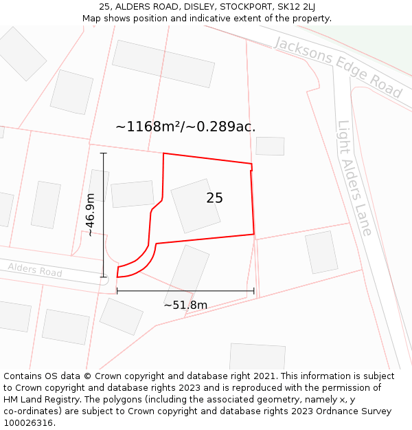 25, ALDERS ROAD, DISLEY, STOCKPORT, SK12 2LJ: Plot and title map