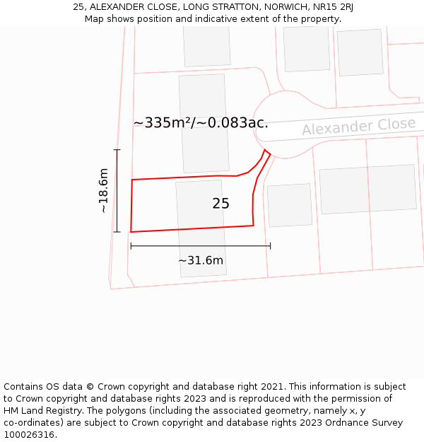 25, ALEXANDER CLOSE, LONG STRATTON, NORWICH, NR15 2RJ: Plot and title map